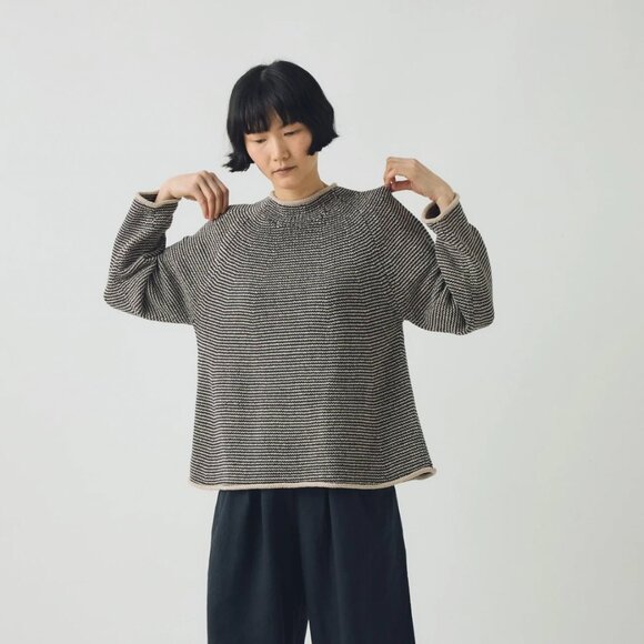 Toast Stripe Linen Cotton Sweater in Ecru/Orange, XS - Picture 3 of 7